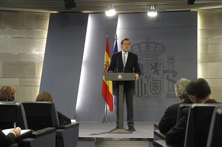 29/12/2015. Consejo de Ministros: Mariano Rajoy. El presidente del Gobierno, Mariano Rajoy, durante su intervención en la rueda de prensa po...